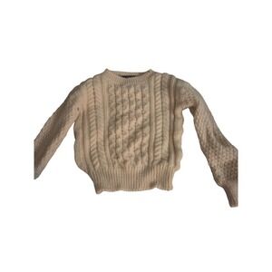 Vintage Kids Pure New Wool Cable Knit Sweater Cream Made in UK Fisherman